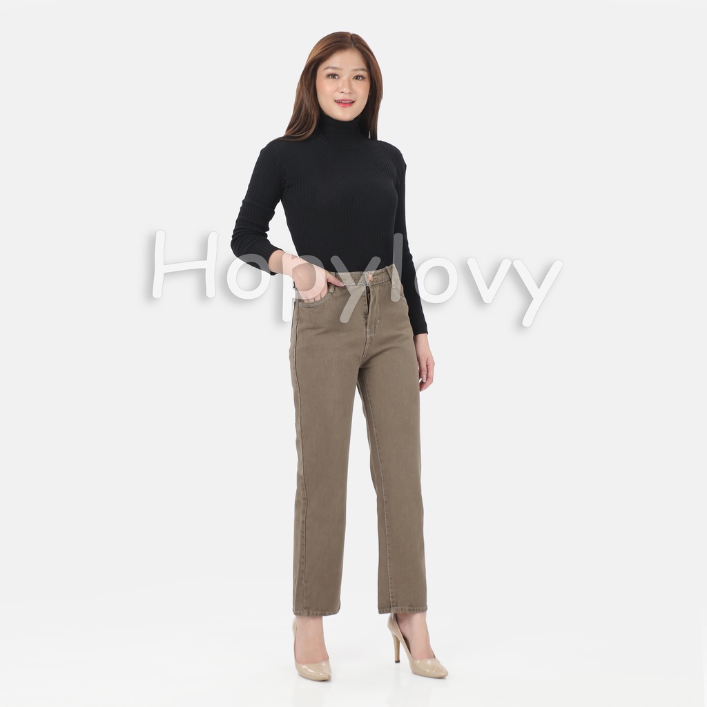 HOPYLOVY - Celana Panjang Highwaist Kulot Jeans Wanita Panjang HW Librani