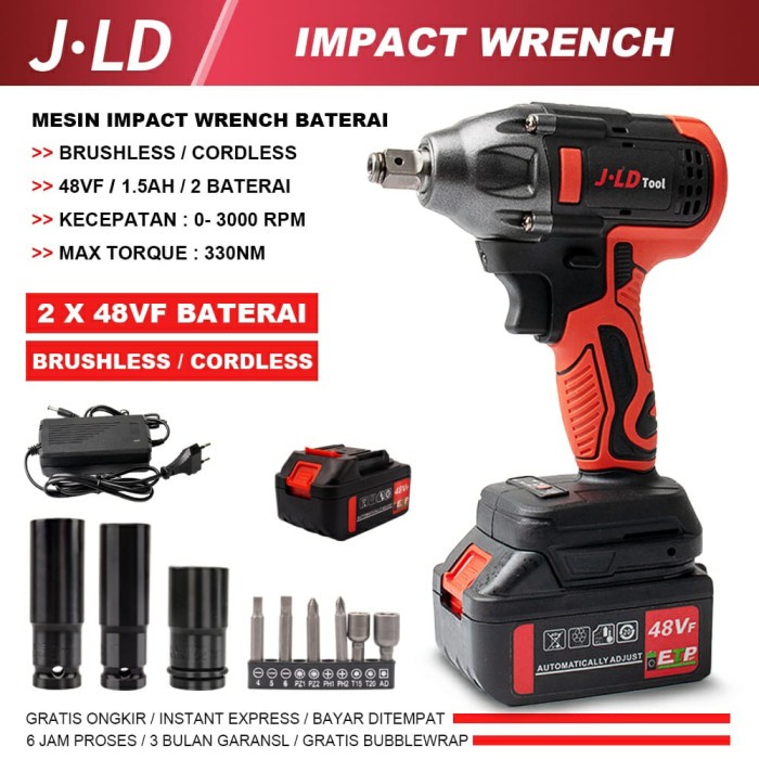 JLD IMPACT WRENCH CORDLESS MESIN BOR 48V 2 BATERAI JV88 J.LD Tools