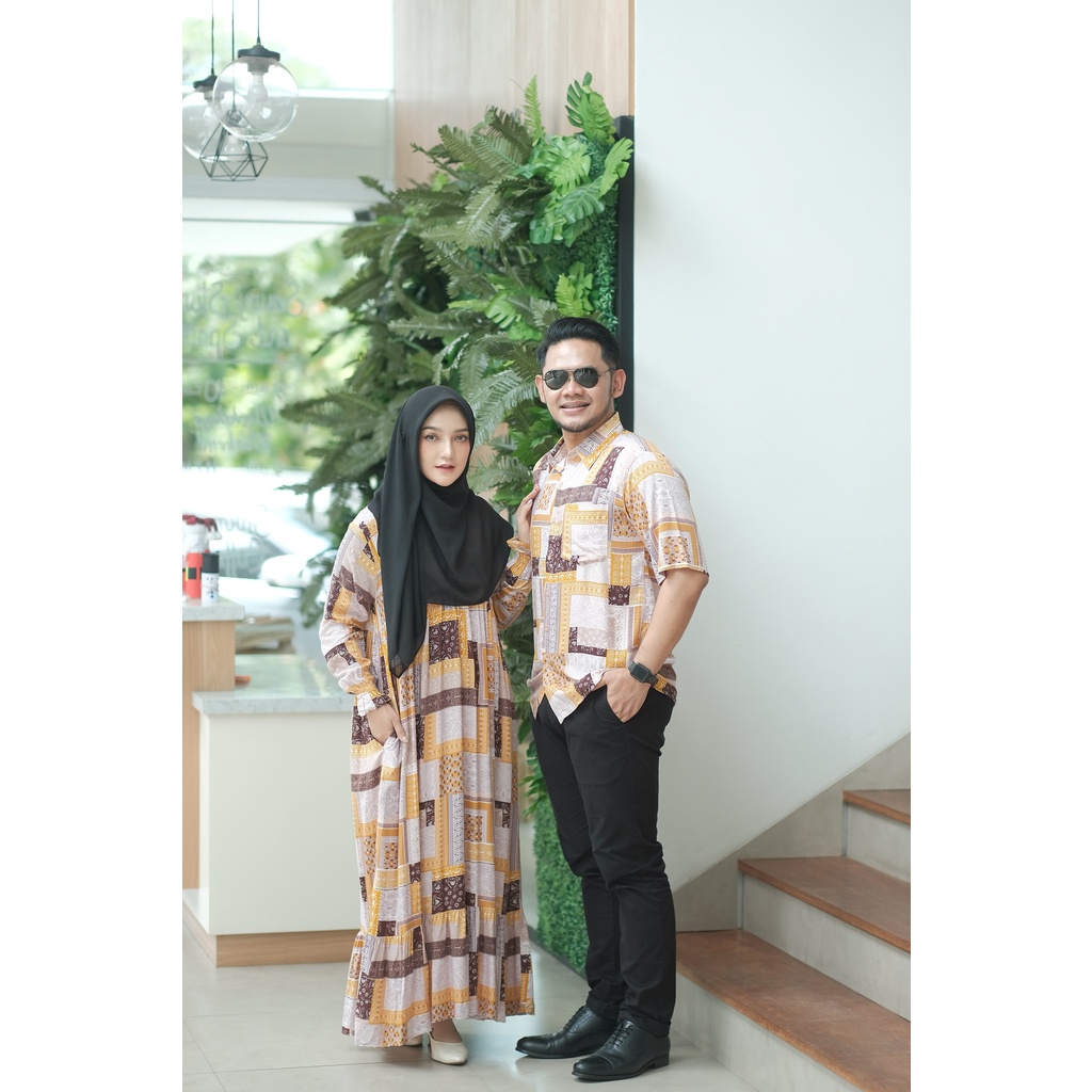 COUPLE SERI 4 (MOTIF ETNIK) / Gamis Couple / Gamis Lebaran / Gamis Kekinian / Gamis Pasangan