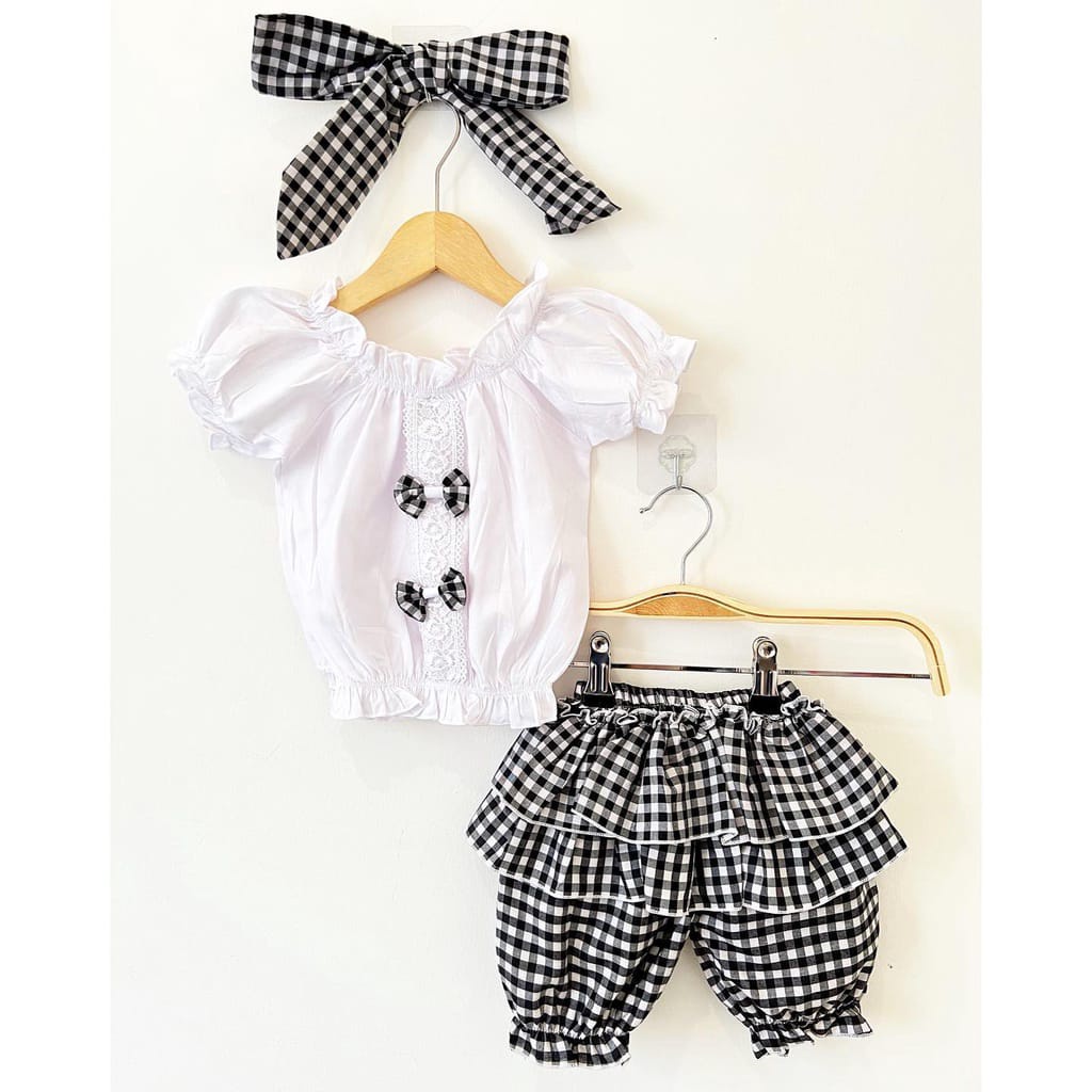 BARU! LIK046 - 3in1 Setelan Bayi Cewe Set Bandana Celana Sepatu Fashion Lucu Imut