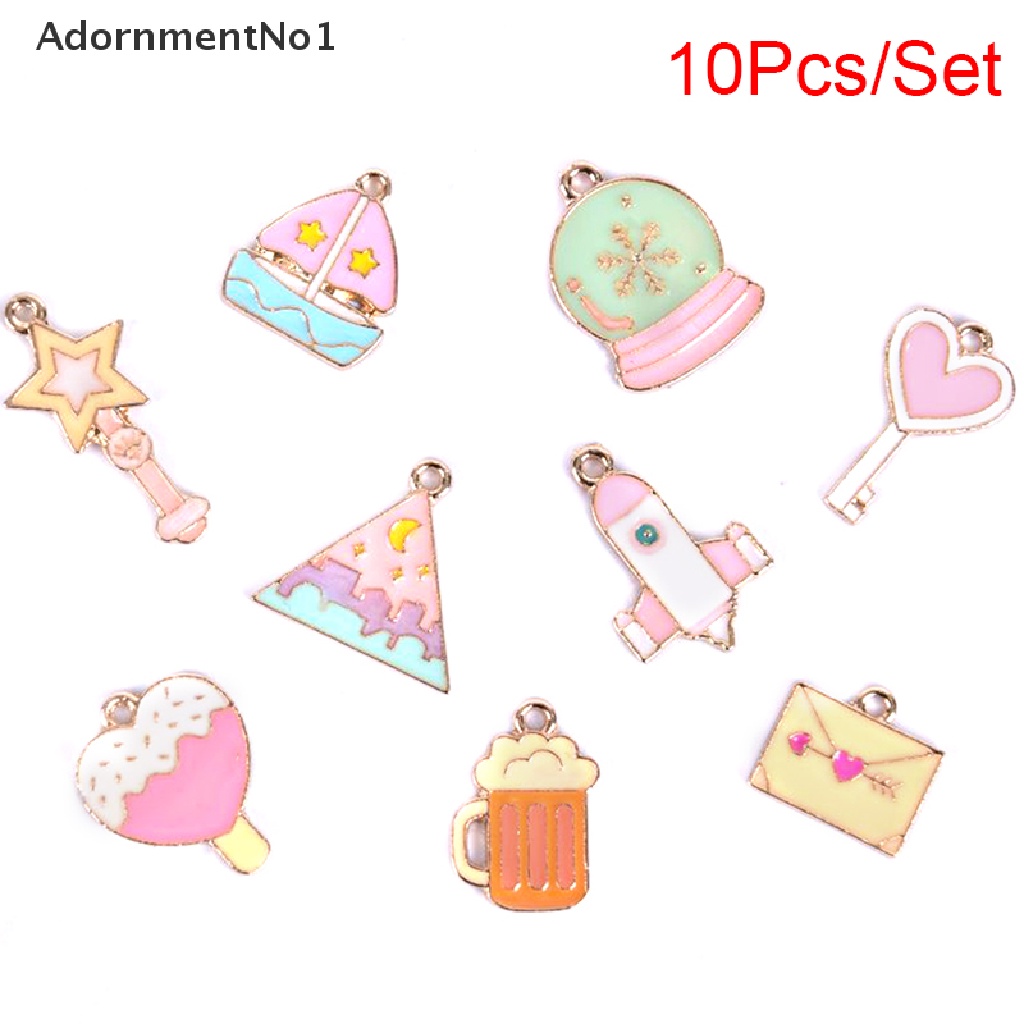 (AdornmentNo1) 10pcs / Set Liontin Enamel Alloy Bentuk Roket / Bintang / Kapal Untuk DIY Craft / Perhiasan