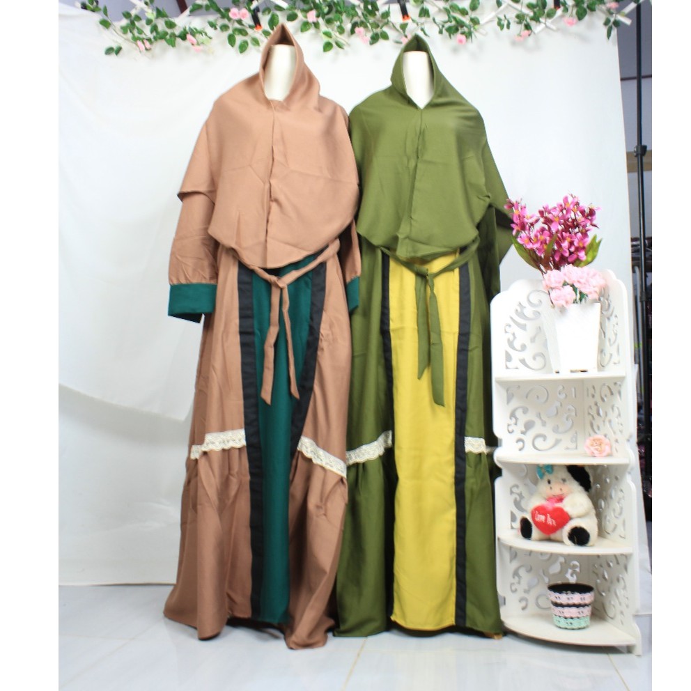 Gamis Moscrepe IRINE Set Khimar Renda Bawah