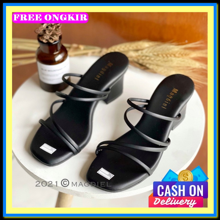 Sandal High Heels Sendal Haihil Haihils Pesta Wanita Kekinian T14 Up429 Ami Flower - Hitam, 37 Magdi