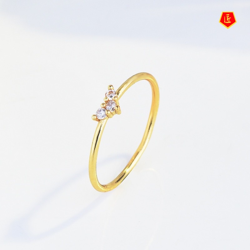 [Ready Stock]14K Gold Ring Zircon Extreme Slim Ring Simple and Elegant