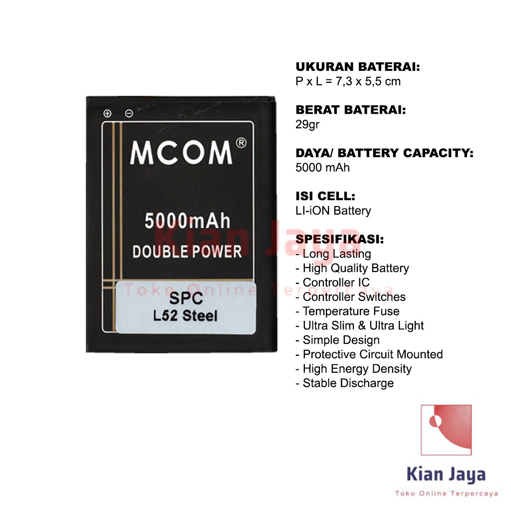 MCOM Baterai Hp SPC L52 Steel Original Double Power Batrai Batre Battery Ori