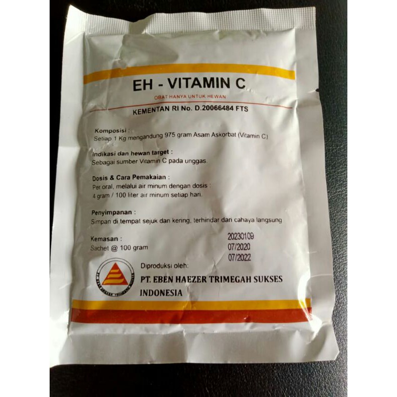 EH VITAMIN C 100gr - ASCORBIC ACID unCOATED 97,5 % VIA PAKAN ternak