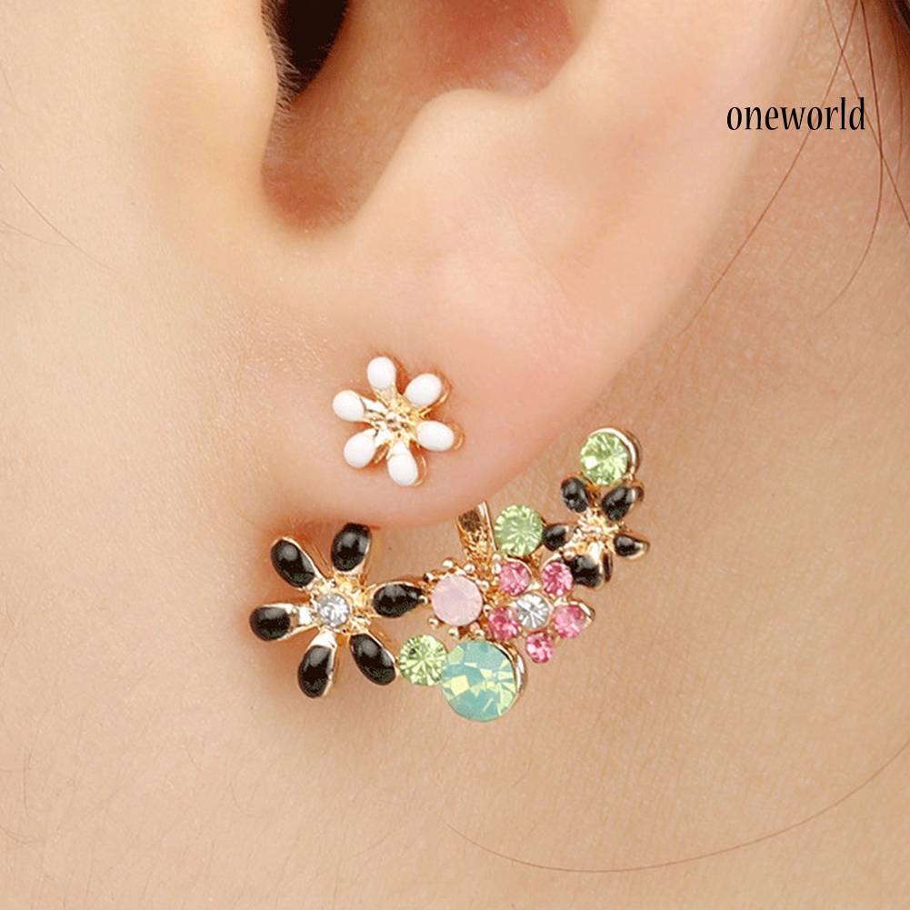 OW@ Multicolor Elegant Women Rhinestone Inlaid Flower Earrings Party Banquet Jewelry