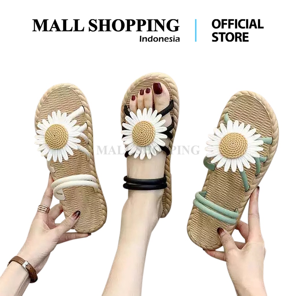 (COD) Sandal Flat Tali Jelly Bunga Daisy Women Flip Flops Sendal Wanita  MALL SHOPPING