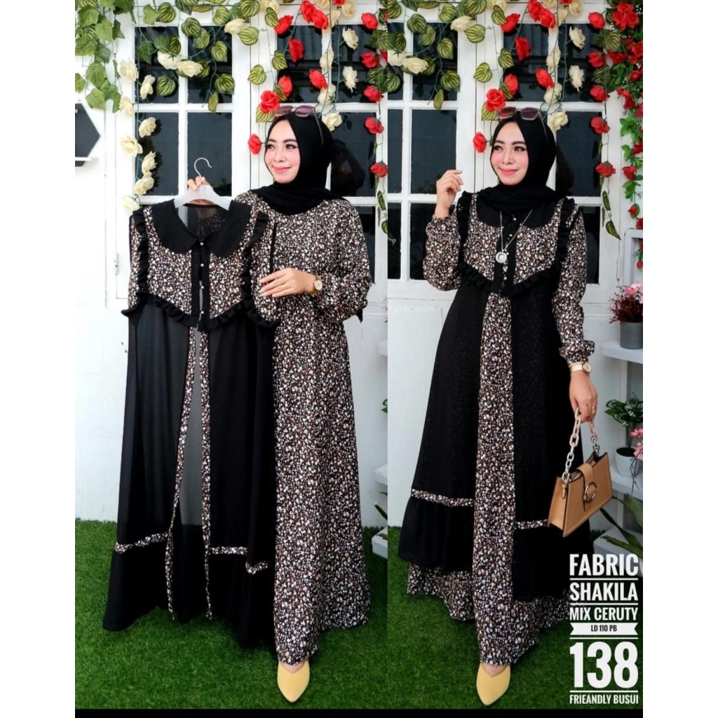Gamis + Auter Wanita - motif bunga - EVR - FX