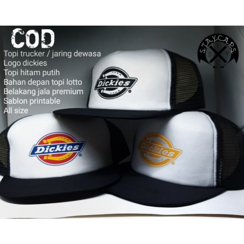 Topi jaring trucker dickies ○Hitam putih