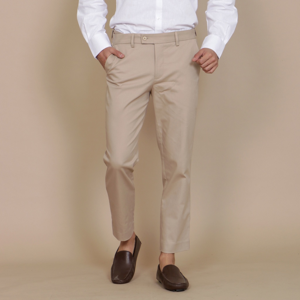 BlueButton Smart Chino Ankle Pants Formal Slim Fit Stretch Magic Waist Celana Panjang Chino - Khaki