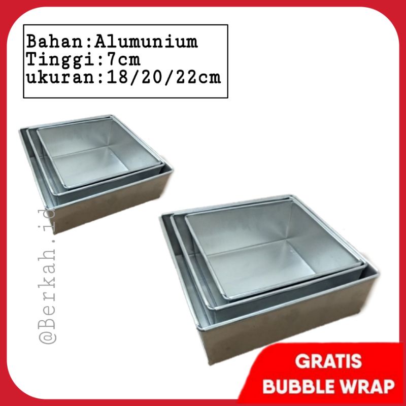Loyang bolu kotak /loyang kue kotak bahan Alumunium Tinggi 7cm uk 10/12/14/16/18/20/22cm