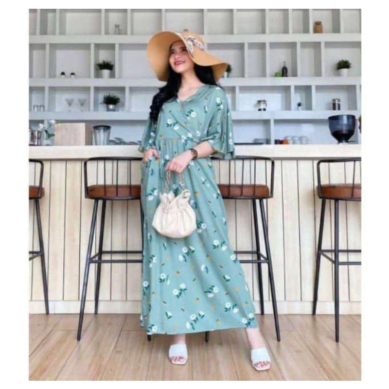 Dress Midi Karen Poore  - Dress JUMBO Rayon Viscose Premium Home Dress Import Busui Fashion Korean Style Maxi Dress Kekinian