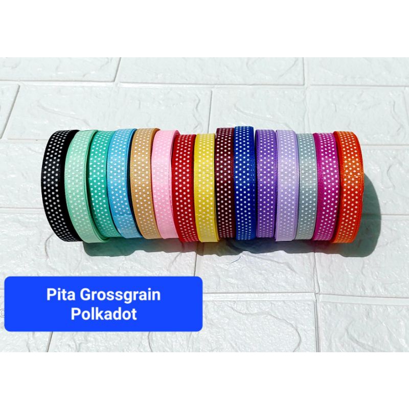 Bahan Roll Pita Grossgrain Polkadot 1.2cm