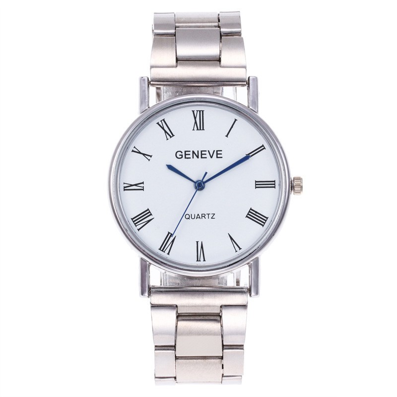 Jam Tangan Pria Dan Wanita Quartz Dial Bulat Romawi Dengan Strap Stainless Steel Analog Fashion