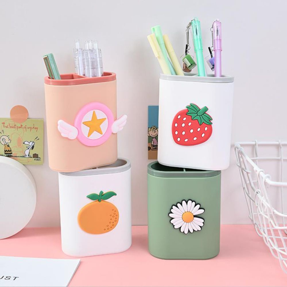 ELEGANT Creative Pen Pot Gift Storage Case Pen Holder Desktop Storage Box Make up Brush Holder Student Stationery Plastic Multifunction Two-hole Pencil Organizer