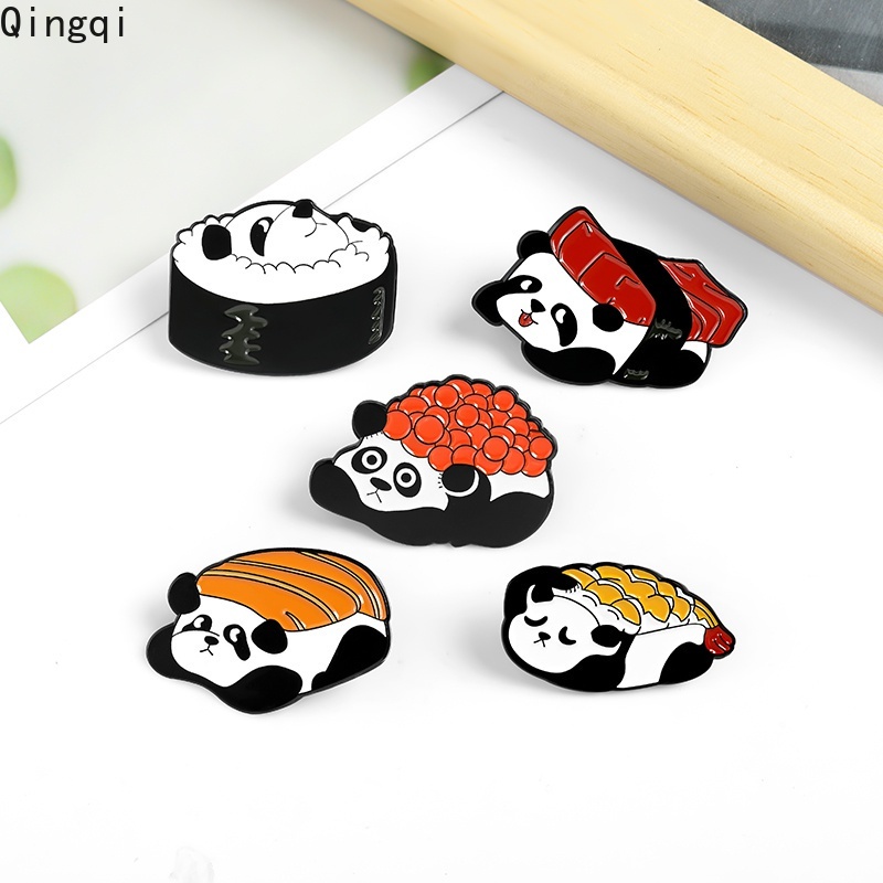 Bros Pin Enamel Desain Panda Sushi Beruang Nasi Gulung Sashimi Barbecue Gaya China Untuk Hadiah Anak