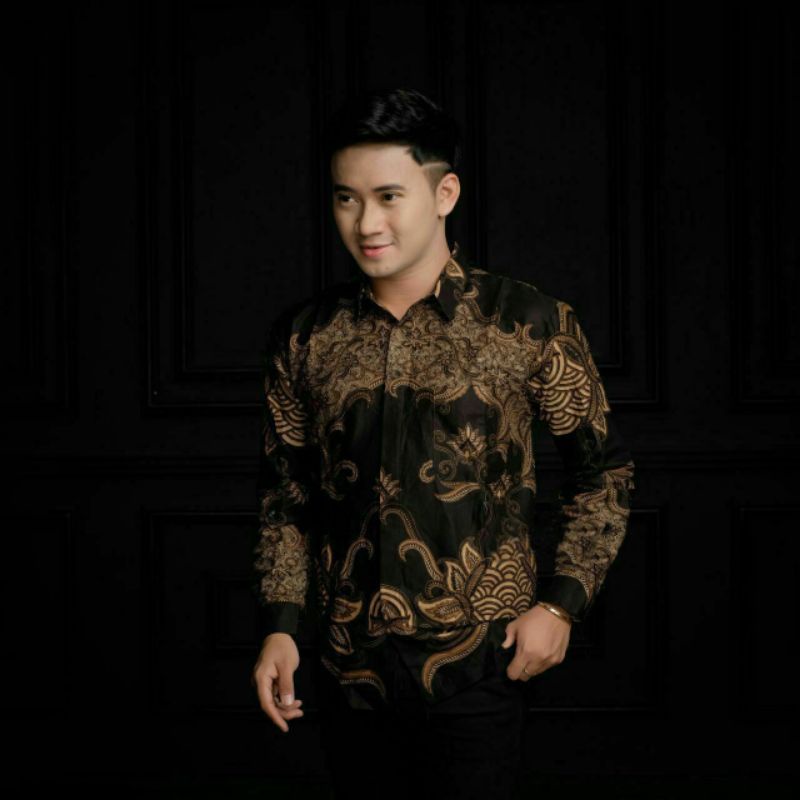 Batik pria kemeja batik lengan panjang m l xl xxl terlaris-Karang black