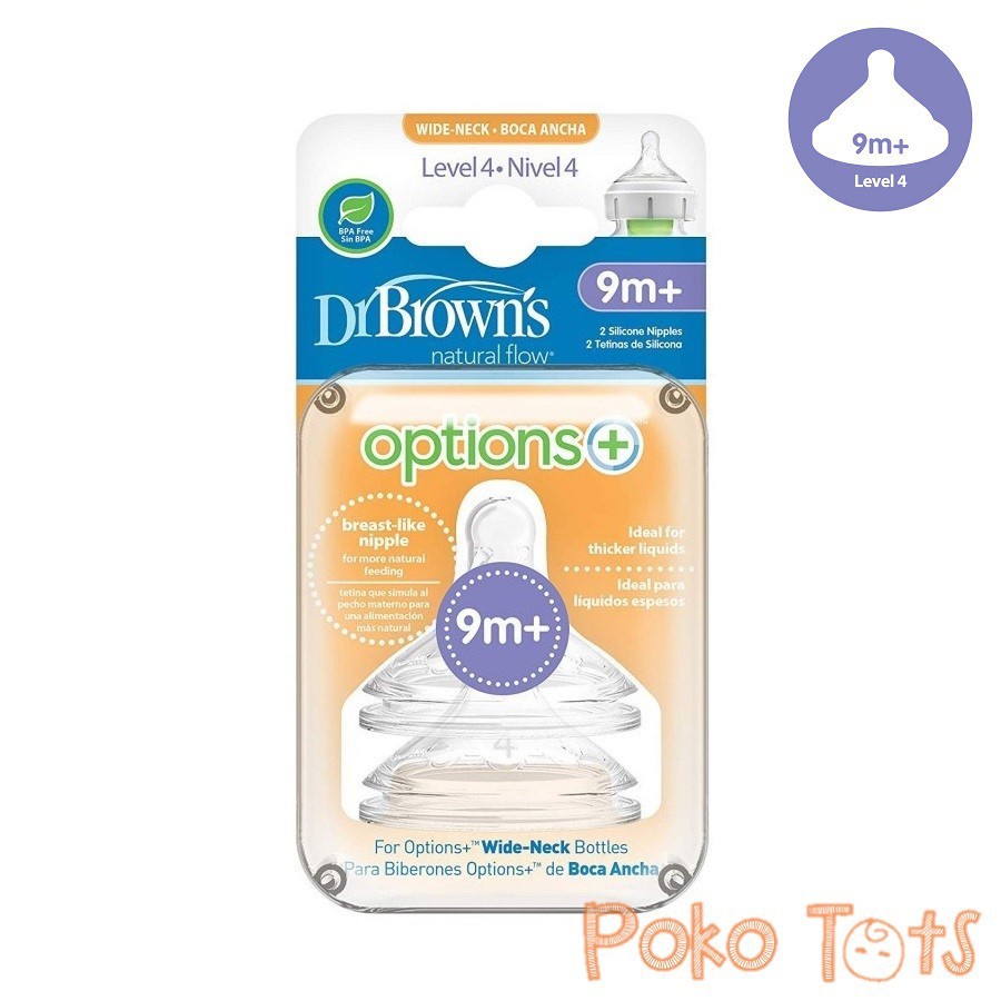 Dr. Brown's Options+ Wide Neck Level 4 9m+ Silicone Nipple 2pcs Dot Dr Browns Option Teat WHS