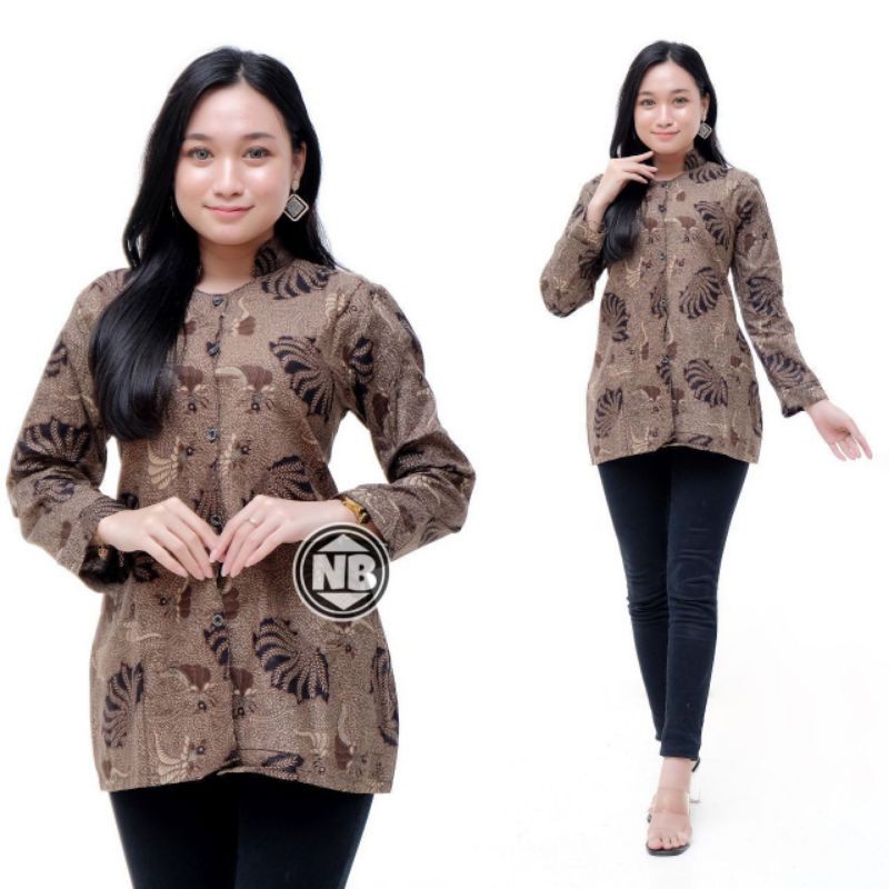 tey-17 Batik wanita ASJ SA HRB026 Kenongo Kemeja Tosca Pendek-Kerang