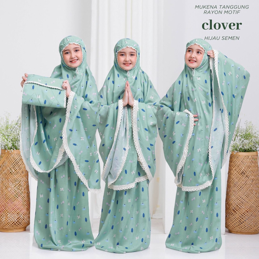 MUKENA BALI TASIK - MUKENA ANAK TANGGUNG RAYON MOTIF CLOVER