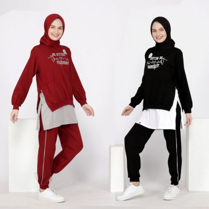 Setelan Baju Olahraga Wanita Muslim JUMBO Senam Zumba Aerobik Bersepeda Jogging