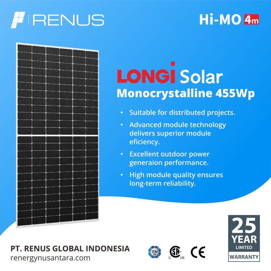 Panel Surya LONGi 455 Wp Mono PERC Halfcut Solar Module
