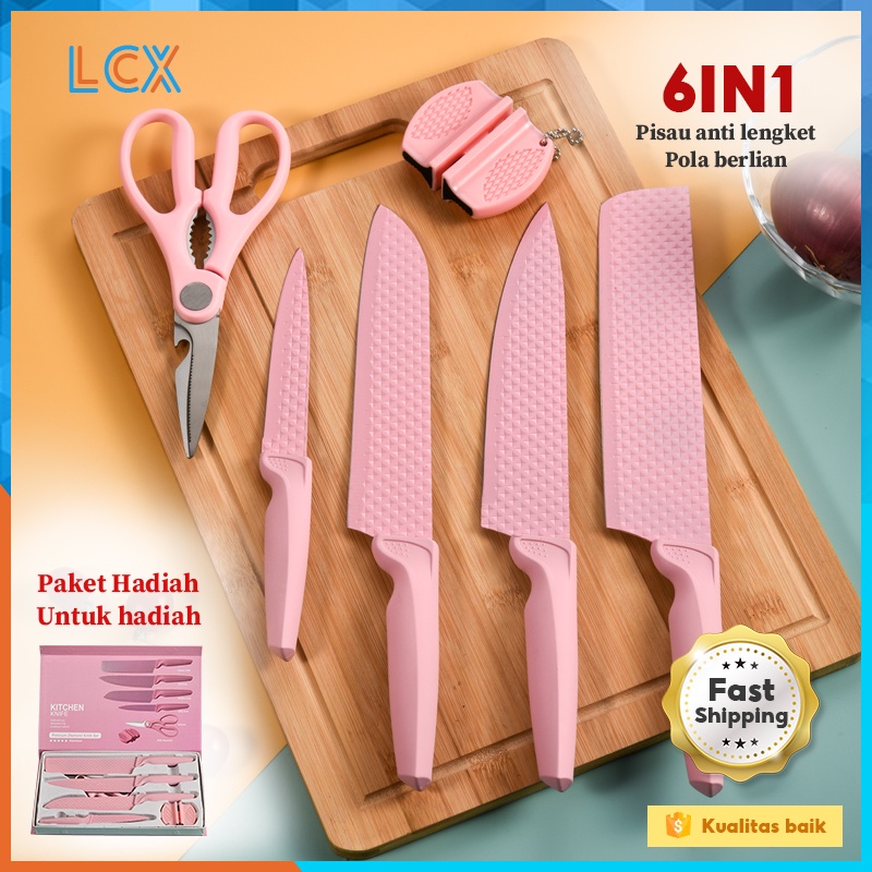 LCX Pisau Diamond Knife Set /Set Pisau Dapur / Pisau Berlian Merah Muda Pisau Diamond VS-1844