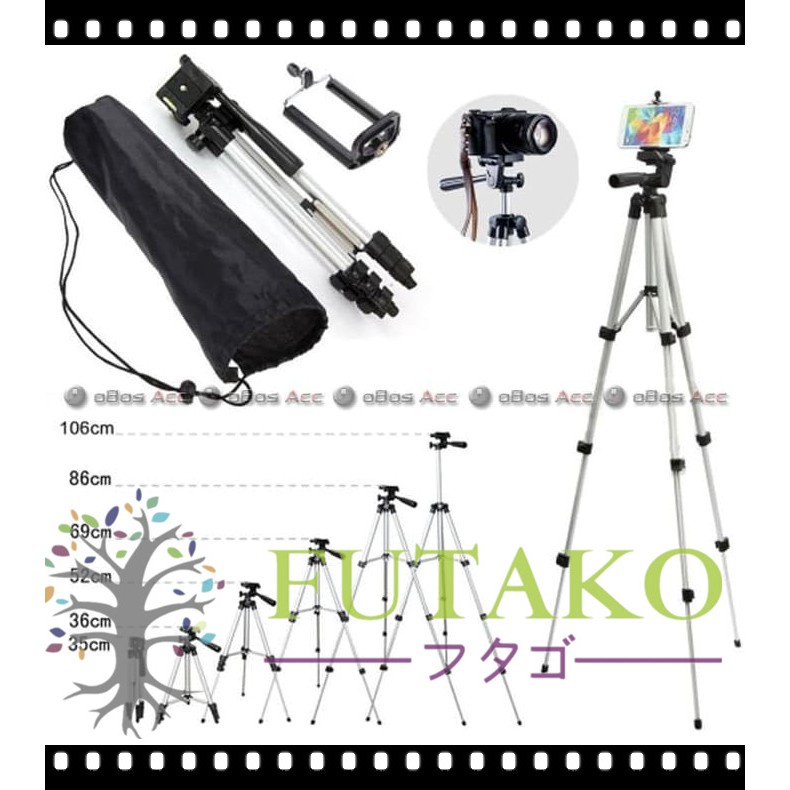 FUTAKO Tripod  1 Meter 3110 Bahan Aluminium + Holder U &amp; Sarung Hp Tripot