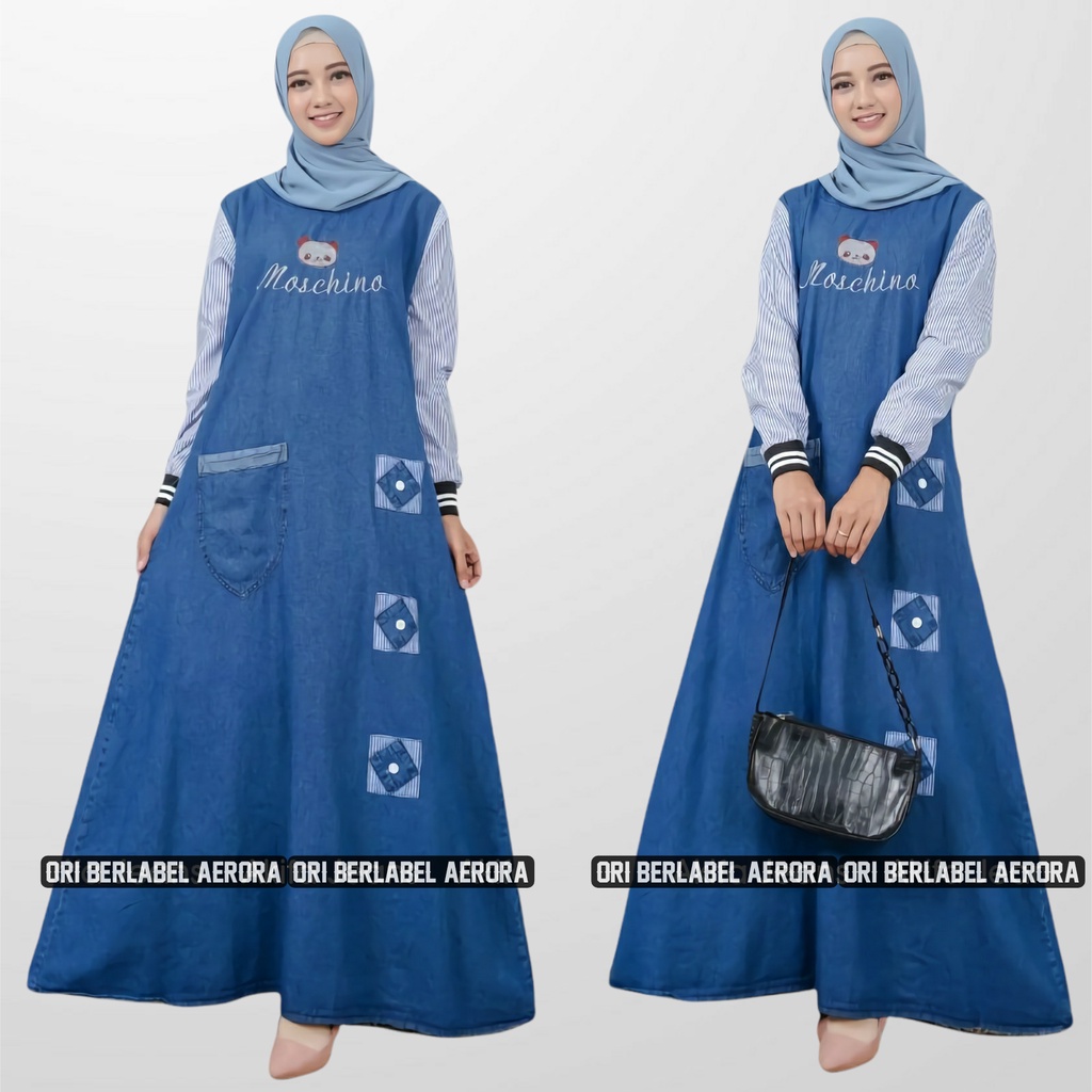 Baju Gamis Dress Jeans Jins Denim Wanita Terbaru 2023 Kondangan Busui Bordir Cantik Halus Premium Kekinian Ld 105 P 135 New Moschino Maxy Allsize