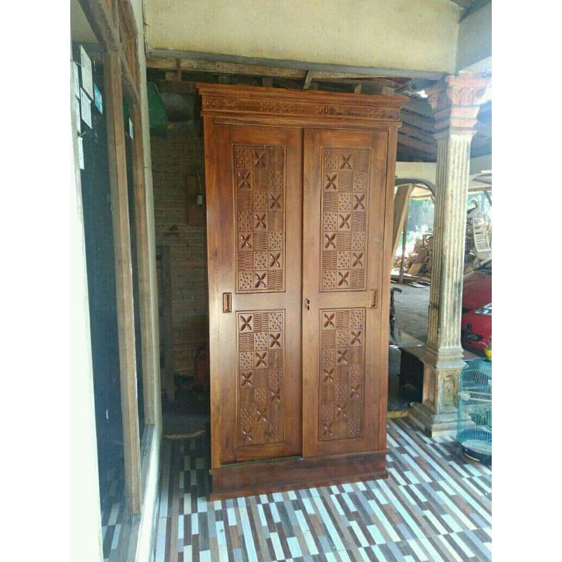 lemari pakaian minimalis pintu sleding pintu 2 kayu jati mebel ukir jepara