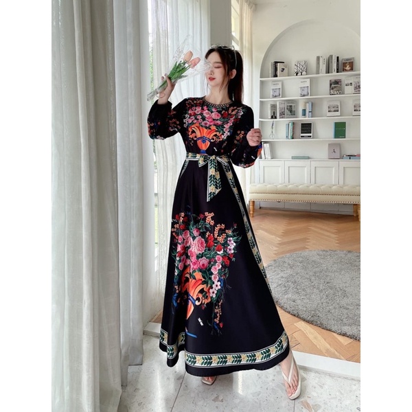 SALE!!! DRESS MAXI ESTILO ELEGAN IMPORT / IVORY ORI BKK-Vas rose hitam