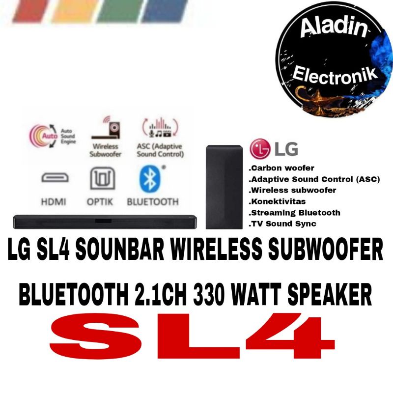 SOUNDBAR LG SL4 WIRELESS SUBWOOFER BLUETOOTH 2.1CH 330 Watt SPEAKER
