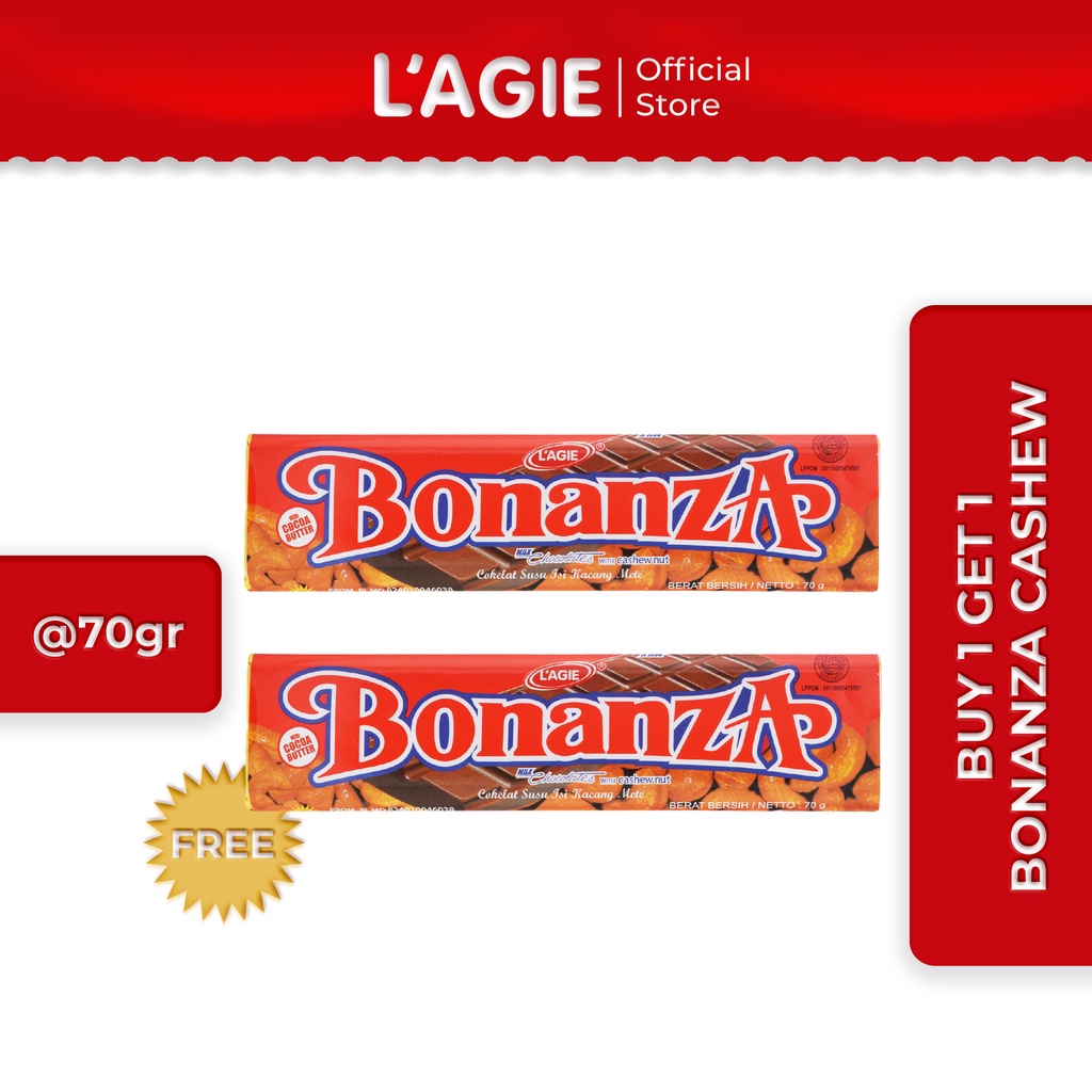 

Buy 1 Get 1 Lagie Coklat Kacang Mete Bonanza @70gr