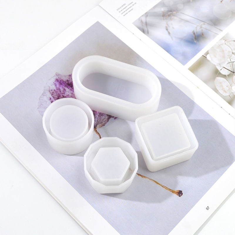 Glitter 4 Pcs/Set Crystal Epoxy Resin Mold Storage Box Holder Case Casting Silicone Mould DIY Crafts Jewelry Container Tool