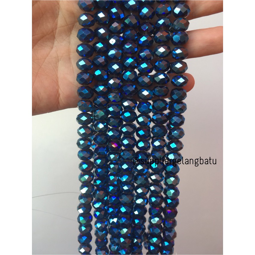 Crystal Ceko kilap 10mm BLUE METALIC biru metalik rondel donat kreasi aksesoris craft bahan fashion