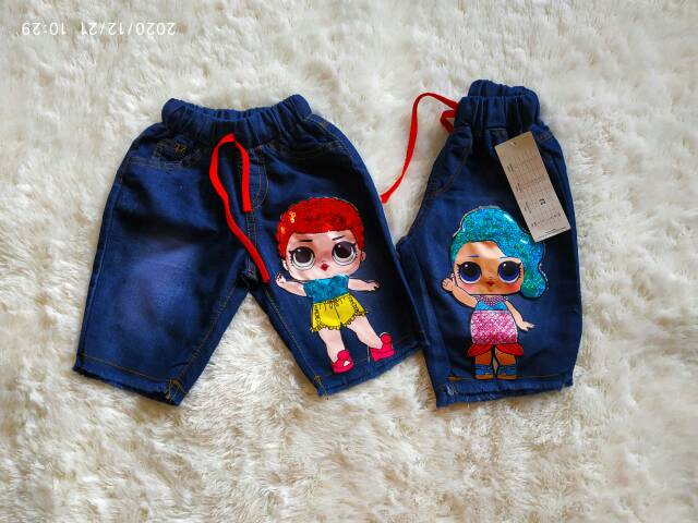 CELANA PENDEK JEANS ANAK LOL LED/ CELANA 3/4 ANAK LOL LED