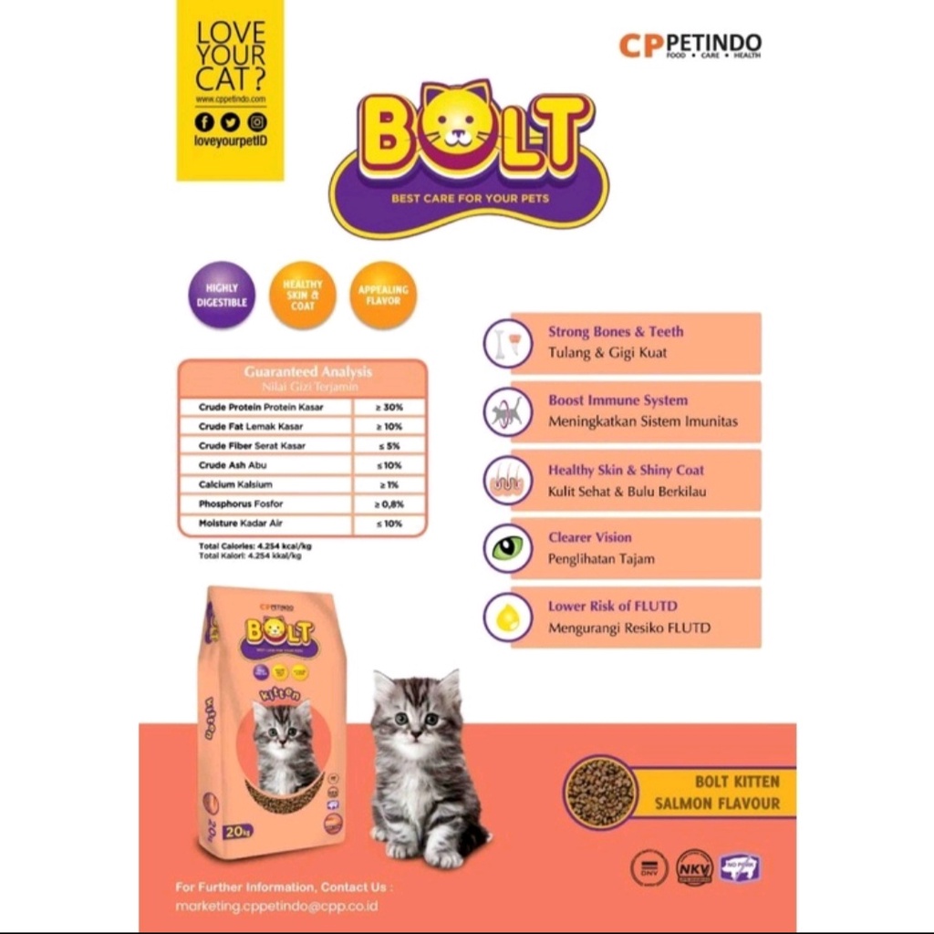 Bolt Kitten freshpack 20kg/Makanan Kucing untuk Anak 20kg