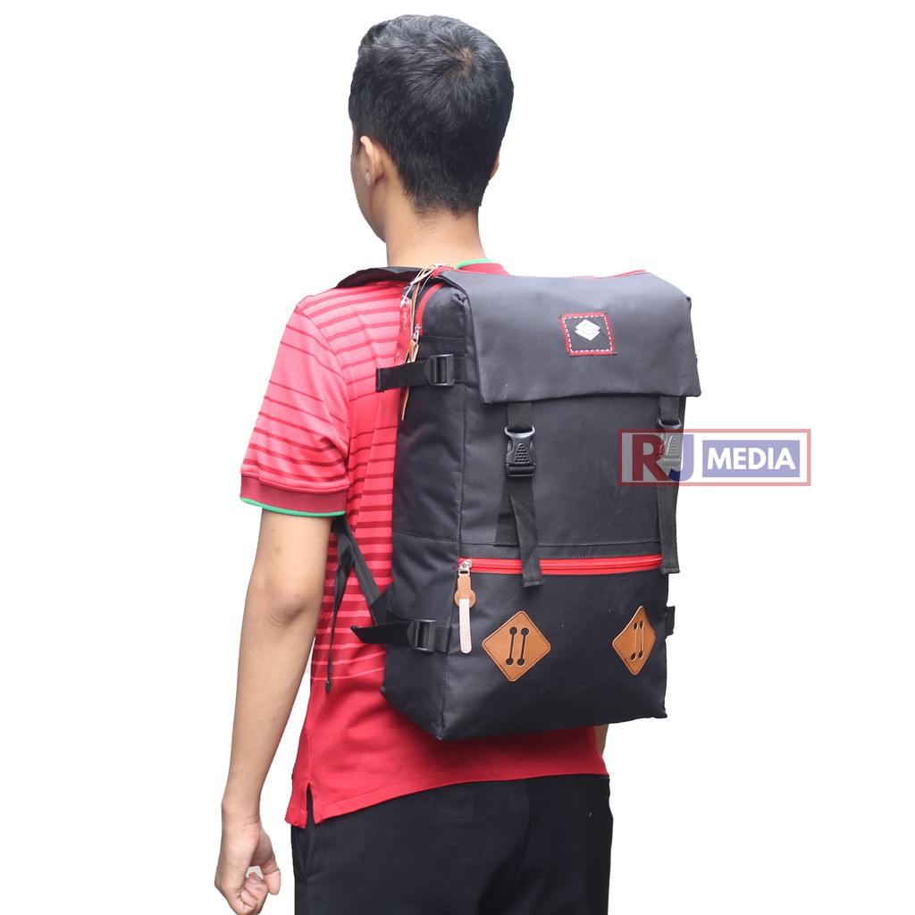 Tas Ransel Sekolah Pria Sano Distro Hitam Tas Ransel Pria Tas Punggung Keren Stylish Trendy Backpack Kekinian Keren Bahan Tebal Bonus Rain Cover