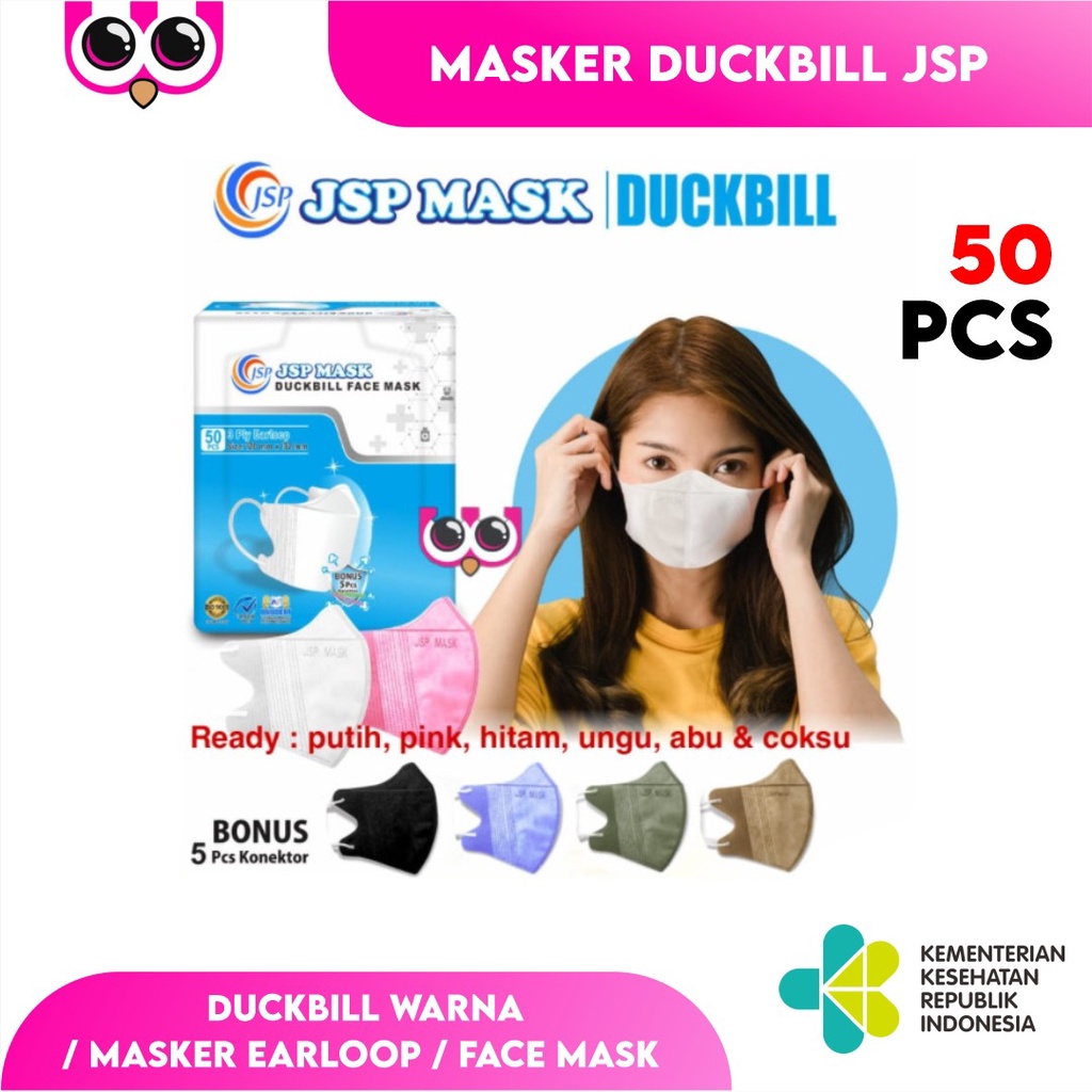 [ DB JSP ] MASKER DUCKBILL JSP 3 PLY PUTIH ISI 50 / DUCKBILL WARNA / MASKER EARLOOP / FACE MASK