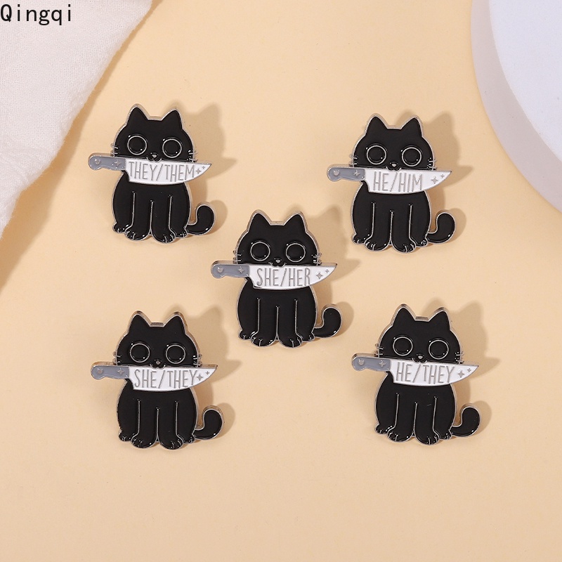 Bros Pin Enamel Desain Kartun Kucing Hitam Gaya Punk Gothic Untuk Teman