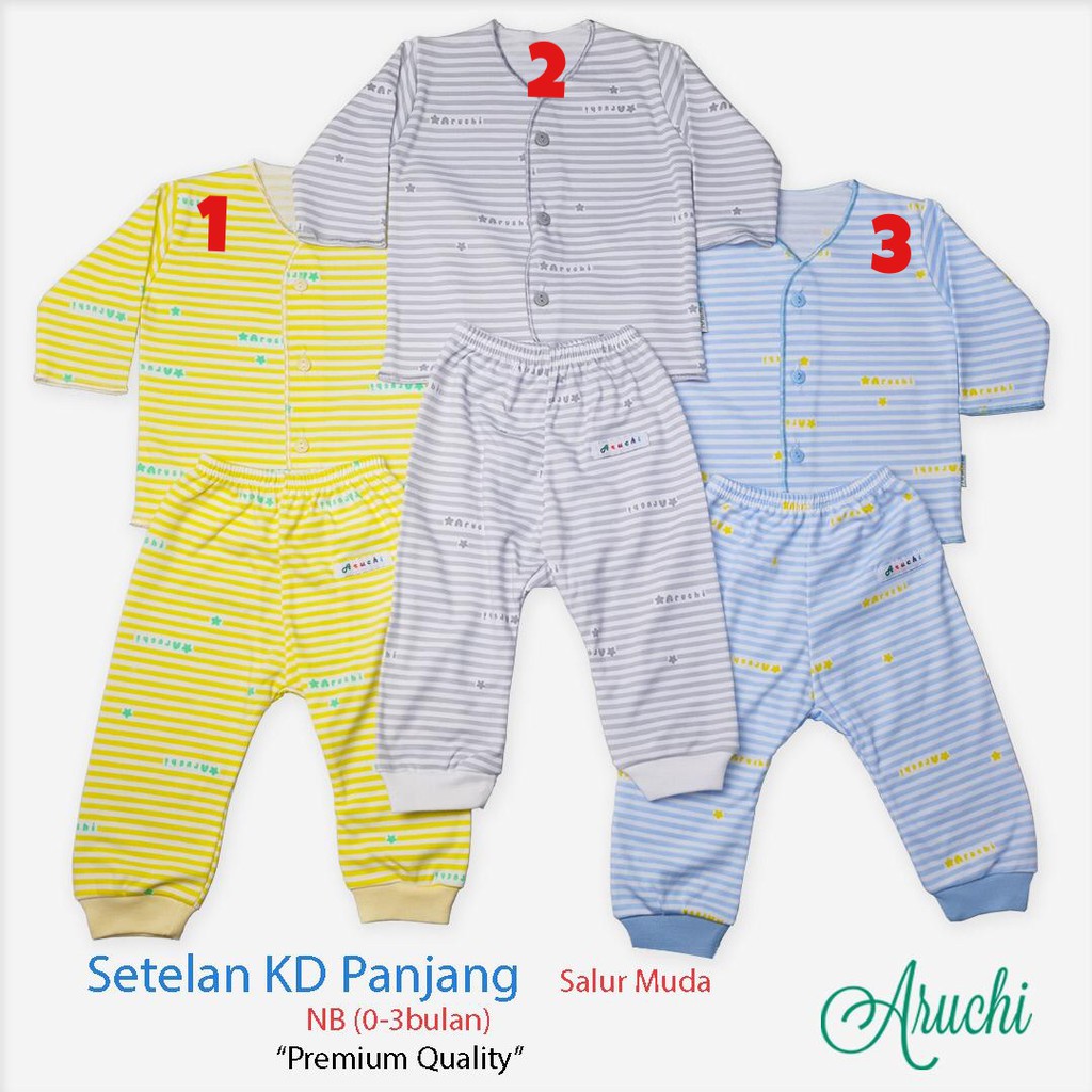 Aruchi MOTIF Setelan Pendek / Panjang Kancing Depan NEWBORN / NB (1stel)