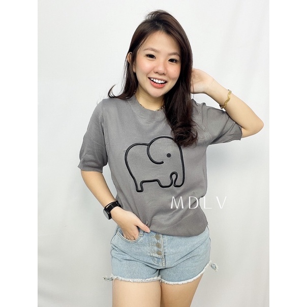 MDLV ~ H148# Elephant Knitted Top atasan Kaos Rajut import Fashion Import