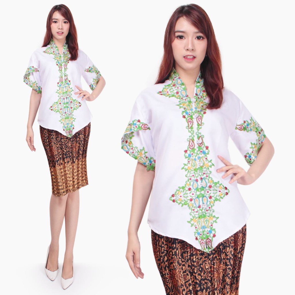 SB Collection Stelan Atasan Kebaya Hertia Blouse Bordir Dan Rok Plisket Midi Jumbo Batik Wanita