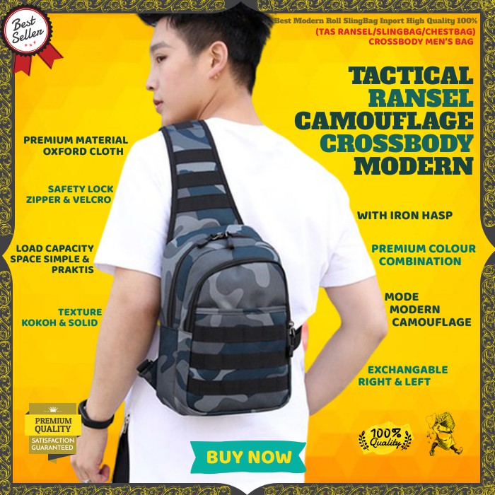 Tas Selempang Pria Tentara Motif Tactical Army  / Tas Slempang  PUBG / Slingbag cowok Import W166