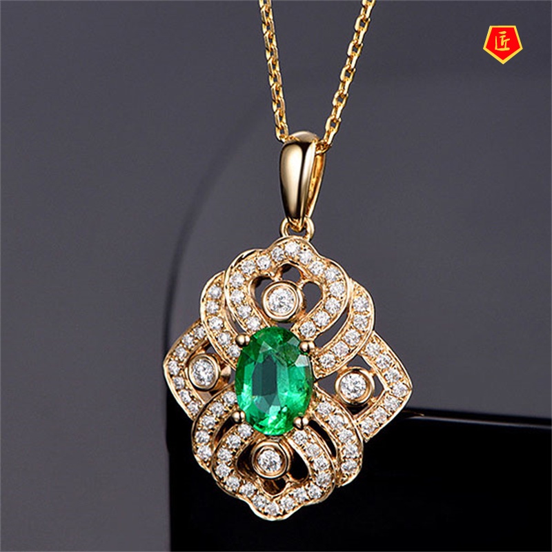 [Ready Stock]Flower Gem Pendant 18K Gold Necklace Female Temperament Noble