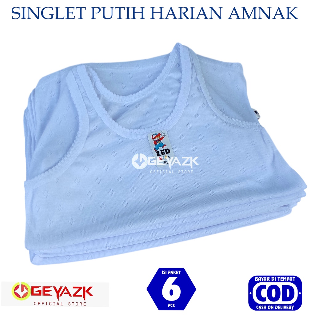 Singlet Anak  Putih 6PCcs Kaos Dalam  Anak Laki Laki Dan Perempuan Pakaian Dalam