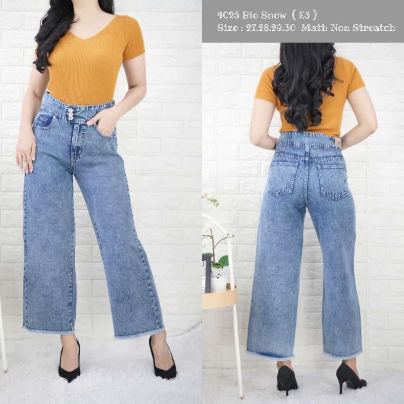 Celana jeans kulot wanita boyfrend kancing 2 rawis bawah kekinian, best seller-3