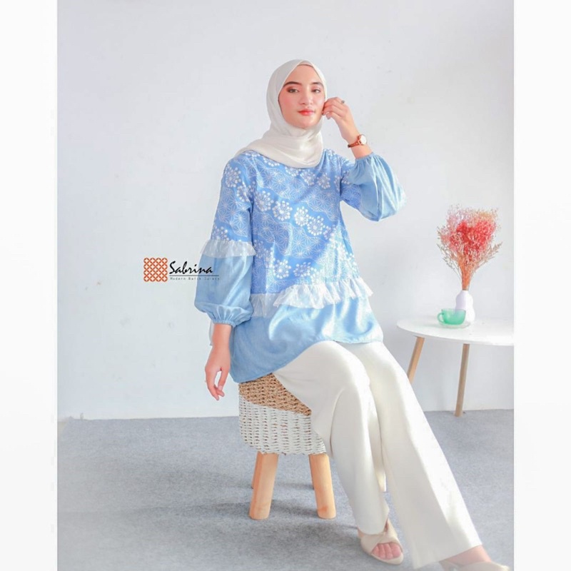 Katya Blouse Atasan Batik Kerja Kantor Wanita Modis Modern Kekinian Cap Premium