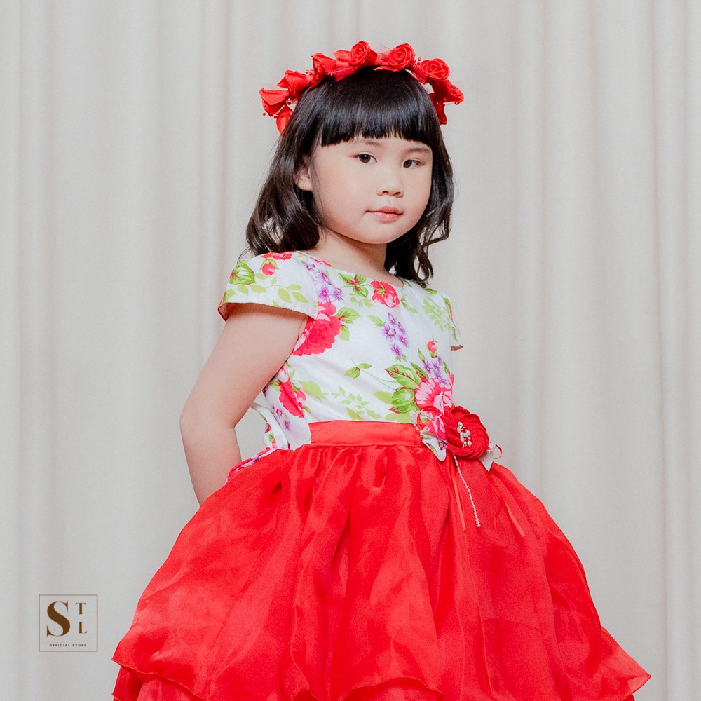 Camilla Dress Anak Perempuan Organdi Puff Bunga Premium STL OFFICIAL (1649)